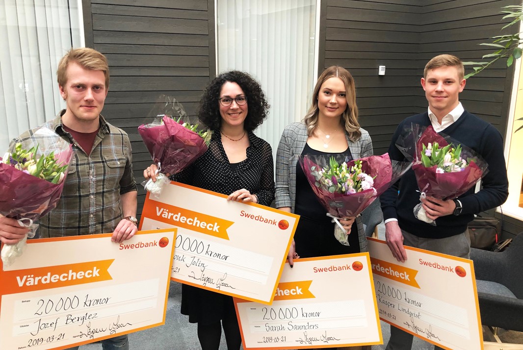 Jozef Berglez, Anouk Jolin, Sarah Saunders och Kasper Lindqvist är årets stipendiater.