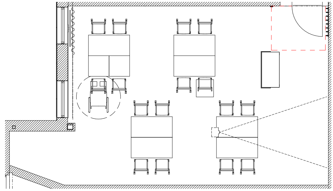 Möbleringsalternativ lärosal B303 gruppsittning