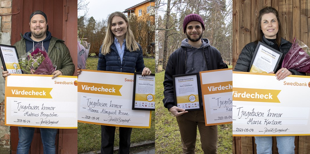 Årets mottagare av Borlänge-Faluföretagens högskolestipendium är från vänster Mattias Bergström, Hanna Almquist Pessoa, Karim Golestaneh och Maria Karlsson. 