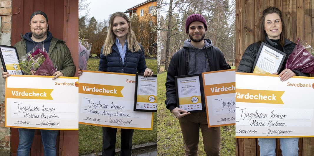 Årets mottagare av Borlänge-Faluföretagens högskolestipendium är från vänster Mattias Bergström, Hanna Almquist Pessoa, Karim Golestaneh och Maria Karlsson.