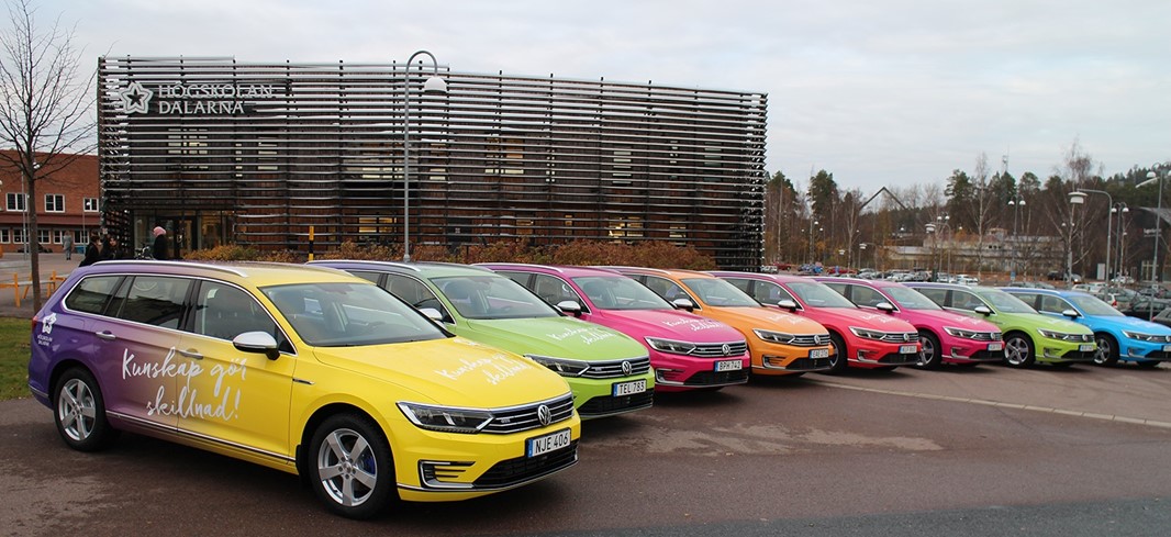 The multi-coloured cars in the parking lot at the university