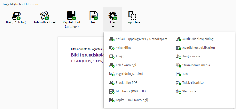 Vy &ouml;ver sidan d&auml;r du ser fler val