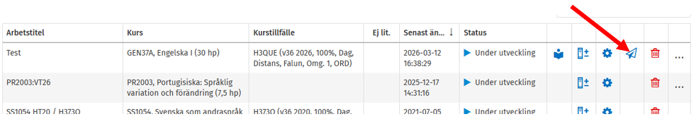 Vy &ouml;ver sidan d&auml;r du skickar fastst&auml;llda listor