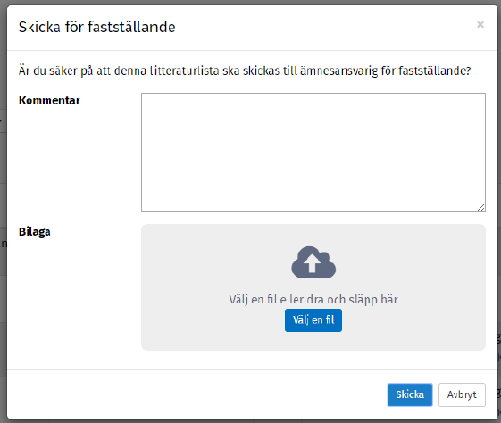 Vy &ouml;ver sidan d&auml;r du skickar fastst&auml;llande