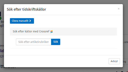 Vy &ouml;ver sidan d&auml;r du s&ouml;ker tidskriftk&auml;llor