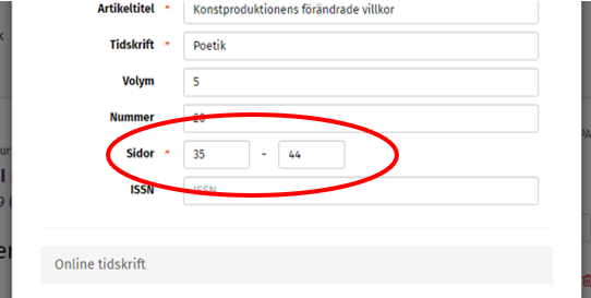 Vy &ouml;ver sidan d&auml;r du l&auml;gger till sidor i litteratur