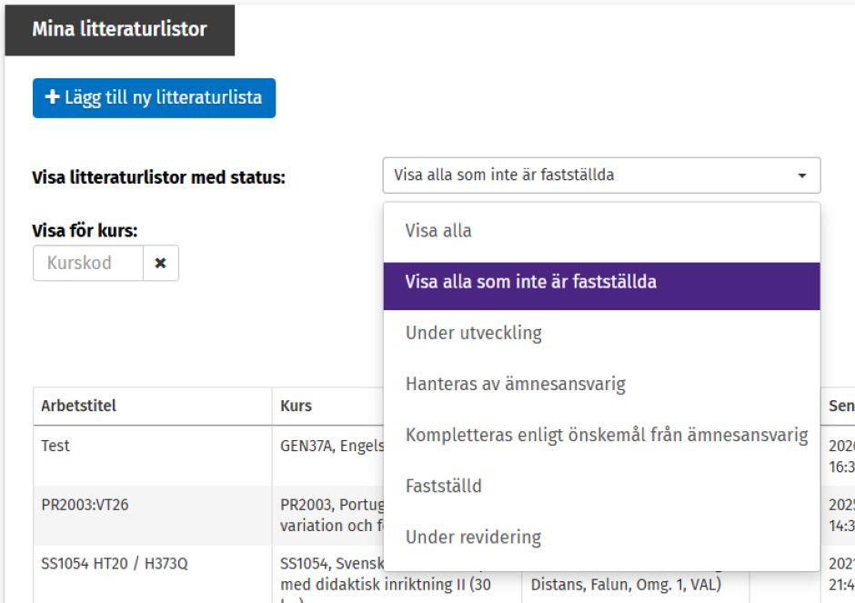 Vy &ouml;ver sidan d&auml;r du sorterar f&ouml;rteckningar