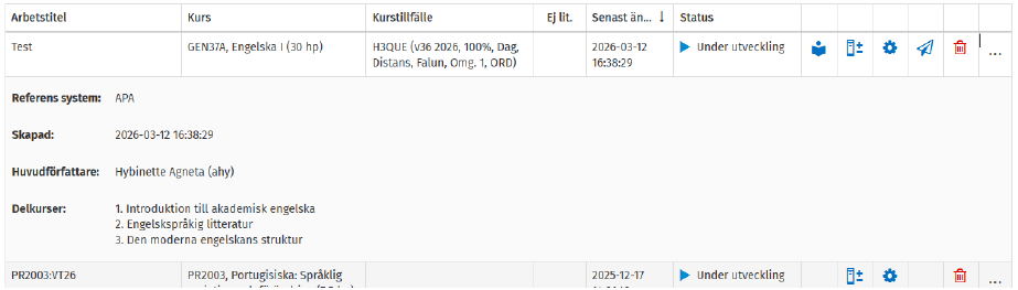Vy &ouml;ver sidan som visar grunddata