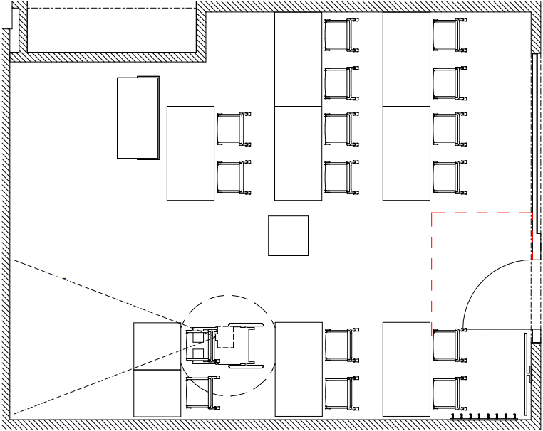 Möblering lärosal B209 radsittning