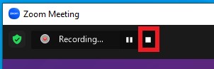 Uppe till vänster i Zoom med en röd markering runt stoppsymbolen.