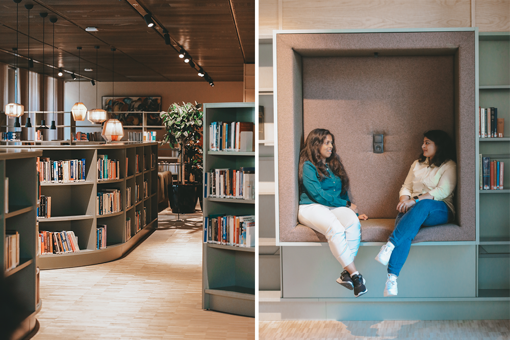 Bilder från biblioteket på Campus Borlänge.
