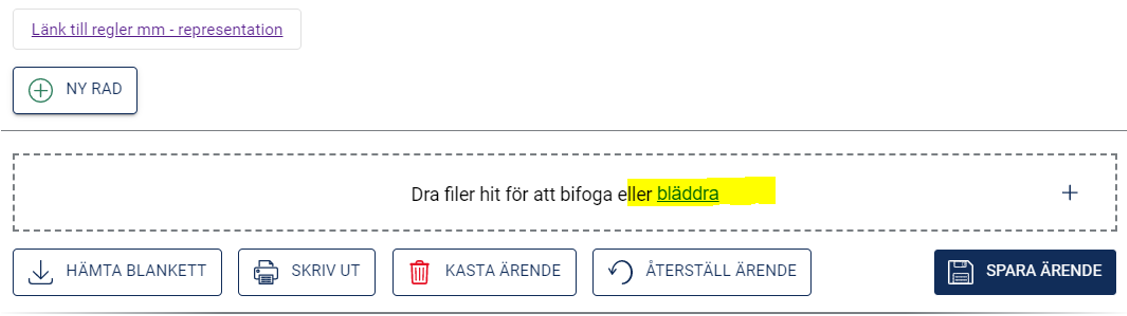 Skärmdump på fält för att bifoga elektroniskt kvitto för representation