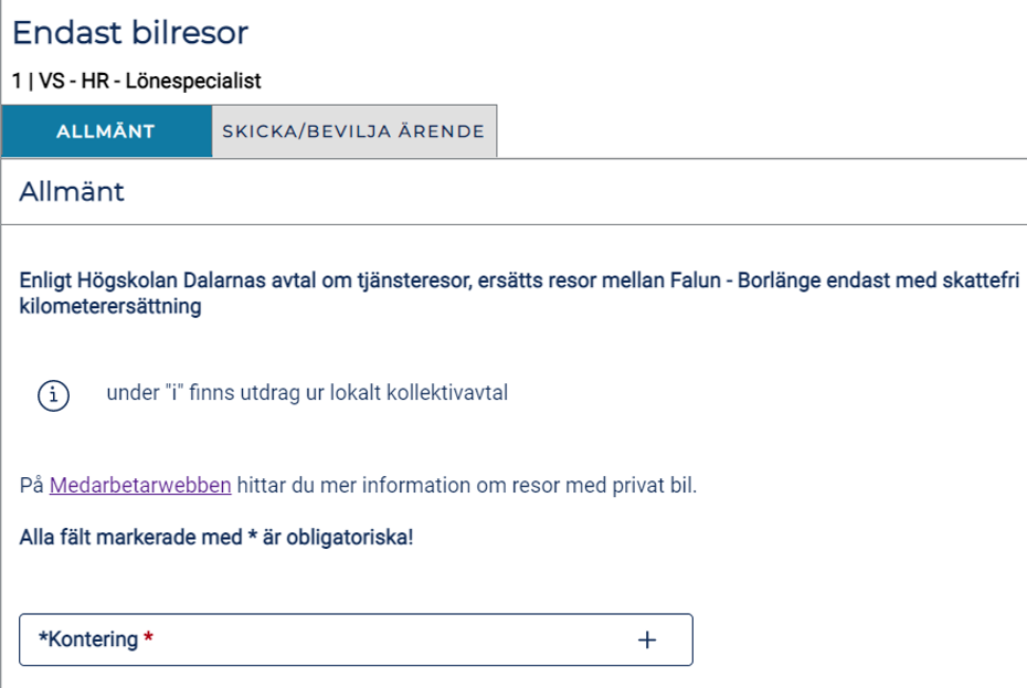 Skärmdump på fliken "Allmänt" under ENdast bilresor"