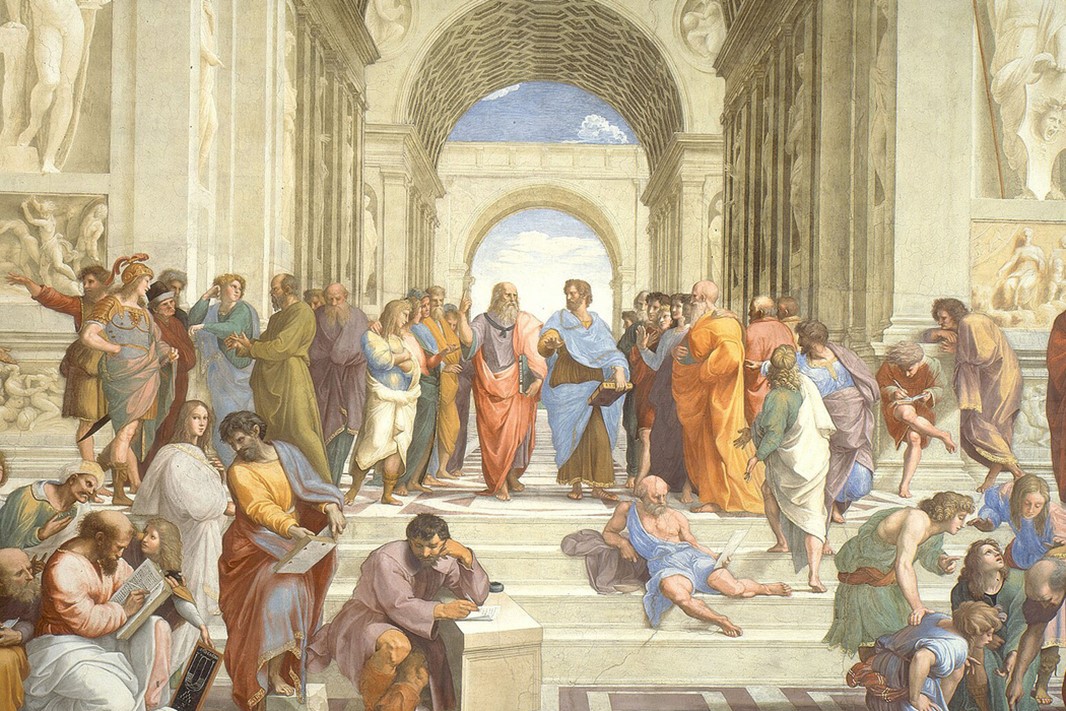  "Skolan i Aten" (The School of Athens) av Raffaello Sanzio da Urbino.