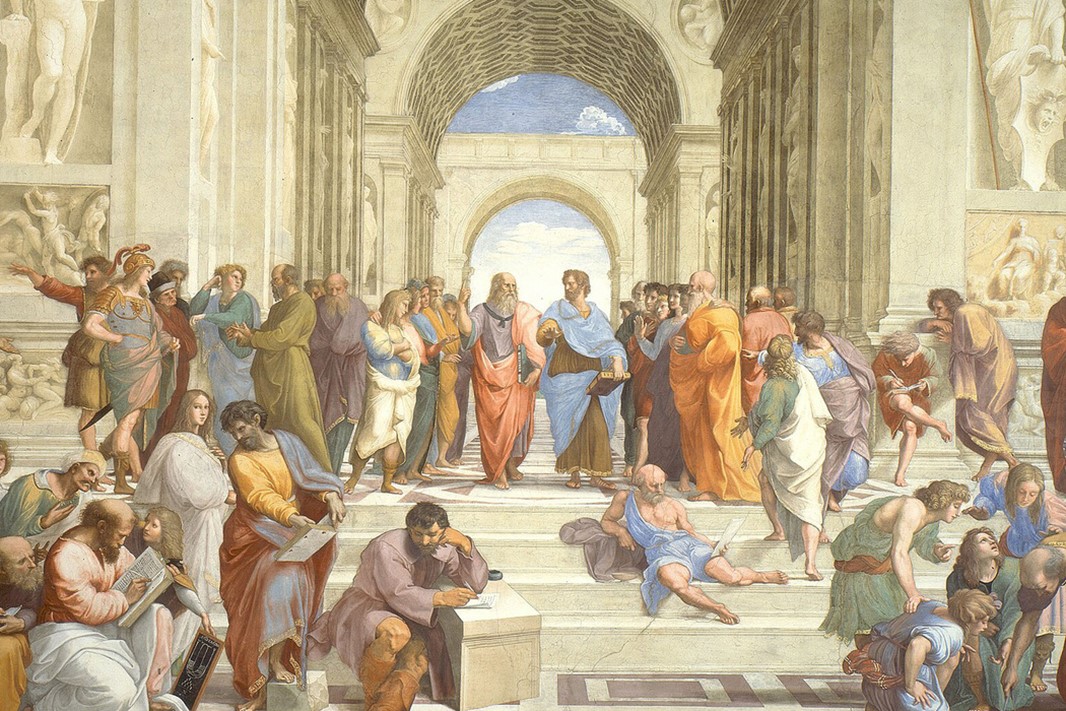  "Skolan i Aten" (The School of Athens) av Raffaello Sanzio da Urbino.
