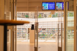open doors to the library in Falun